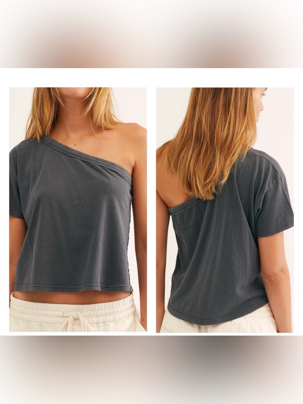 We The Free Washed Charcoal One-Shoulder Crop Tee